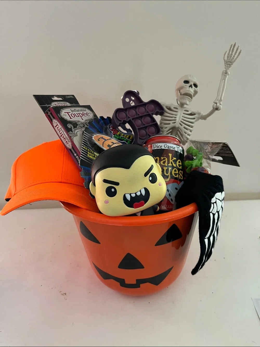 Orange Pumpkin Kids Costume Bucket with Halloween Accessories